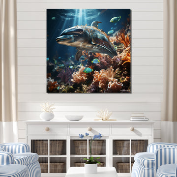 Dolphin Dreamscape - Dolphin Framed Canvas Art